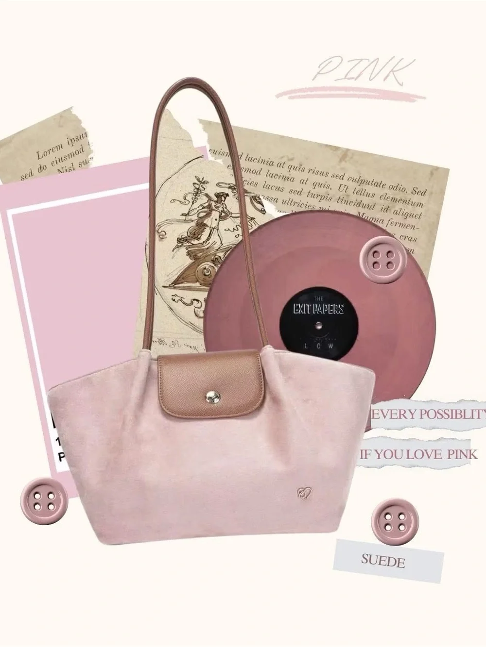 Pony Twentyeight Pink Tote VEYA Bag with Brown Trim - Women's Shoulder Bag